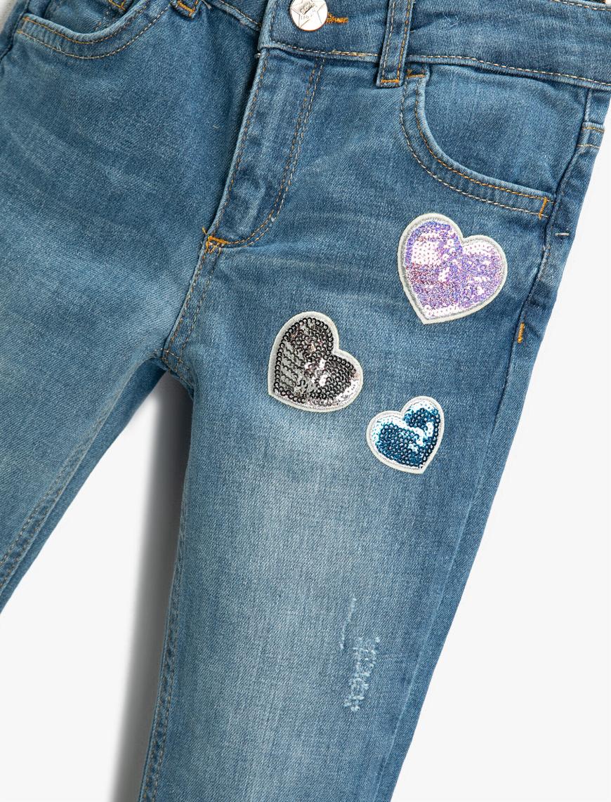 Kız Çocuk Kot Pantolon Pul Payet Detaylı Pamuklu Cepli - Skinny Jean