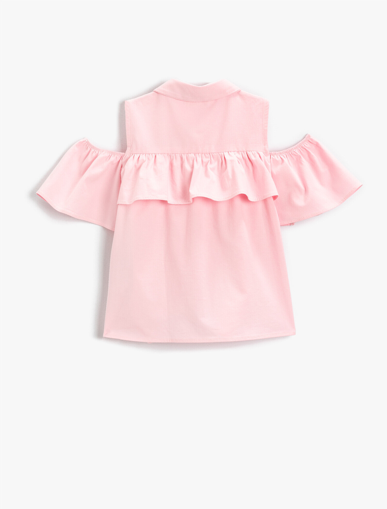  Kız Çocuk Fırfır Detaylı Kısa Kollu Gömlek Pamuklu