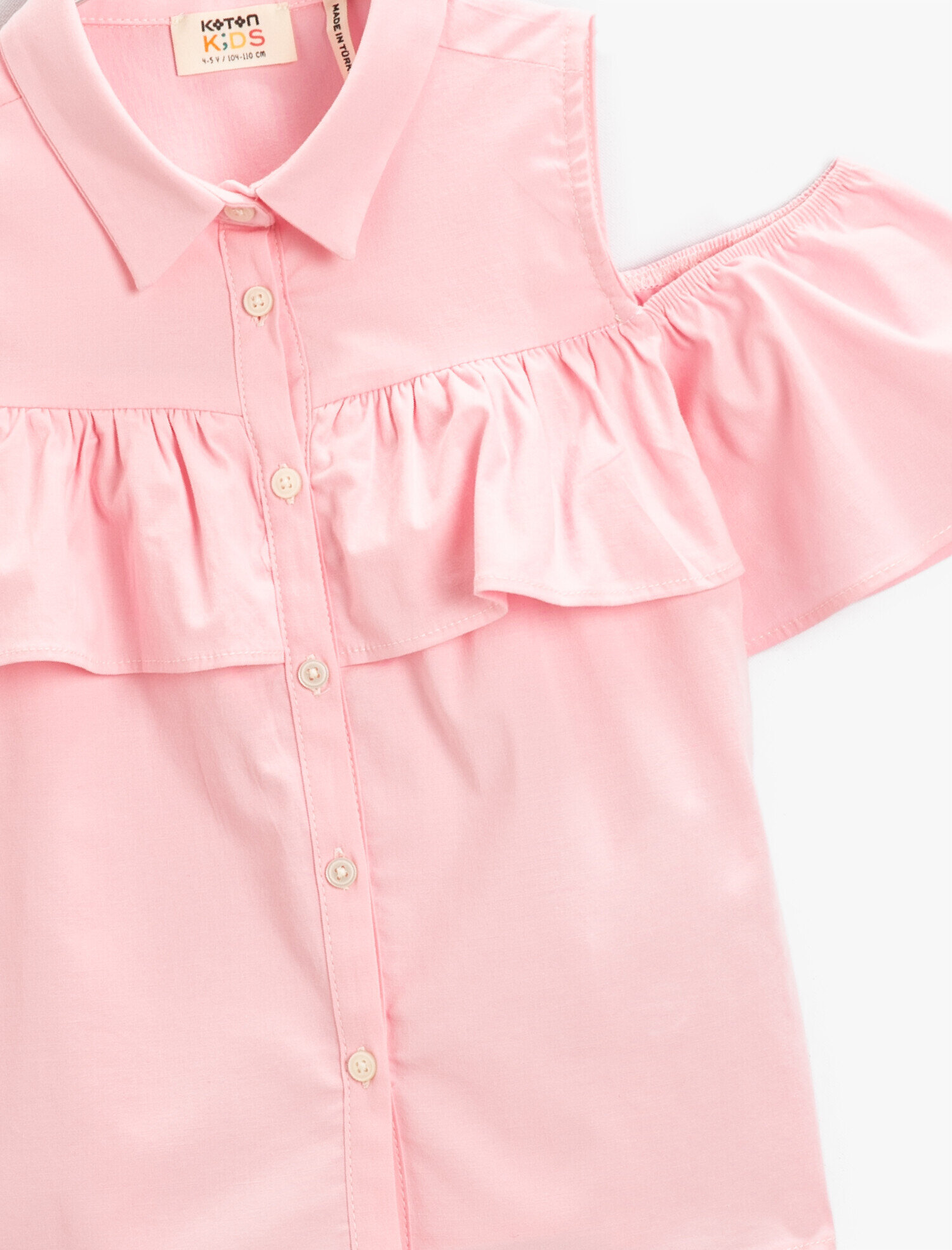  Kız Çocuk Fırfır Detaylı Kısa Kollu Gömlek Pamuklu