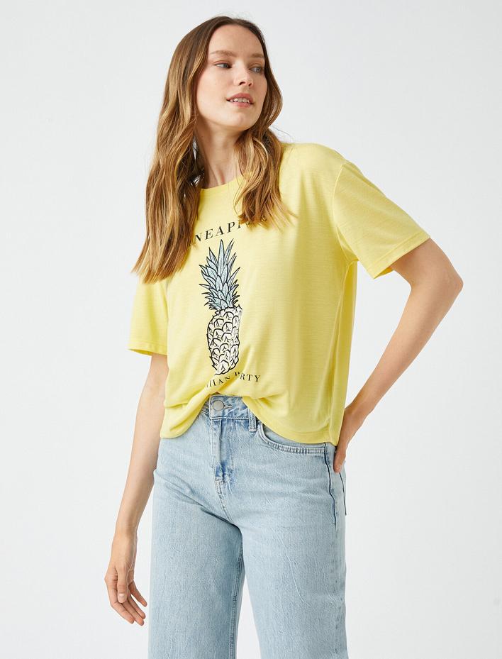  Baskılı Tişört Kısa Kollu Bisiklet Yaka