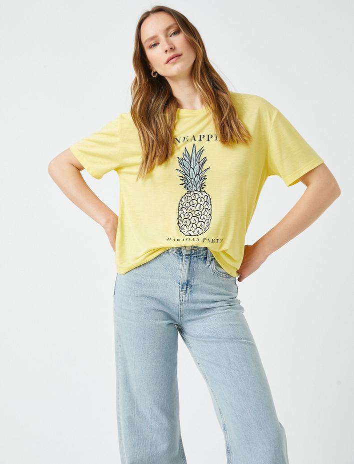  Baskılı Tişört Kısa Kollu Bisiklet Yaka