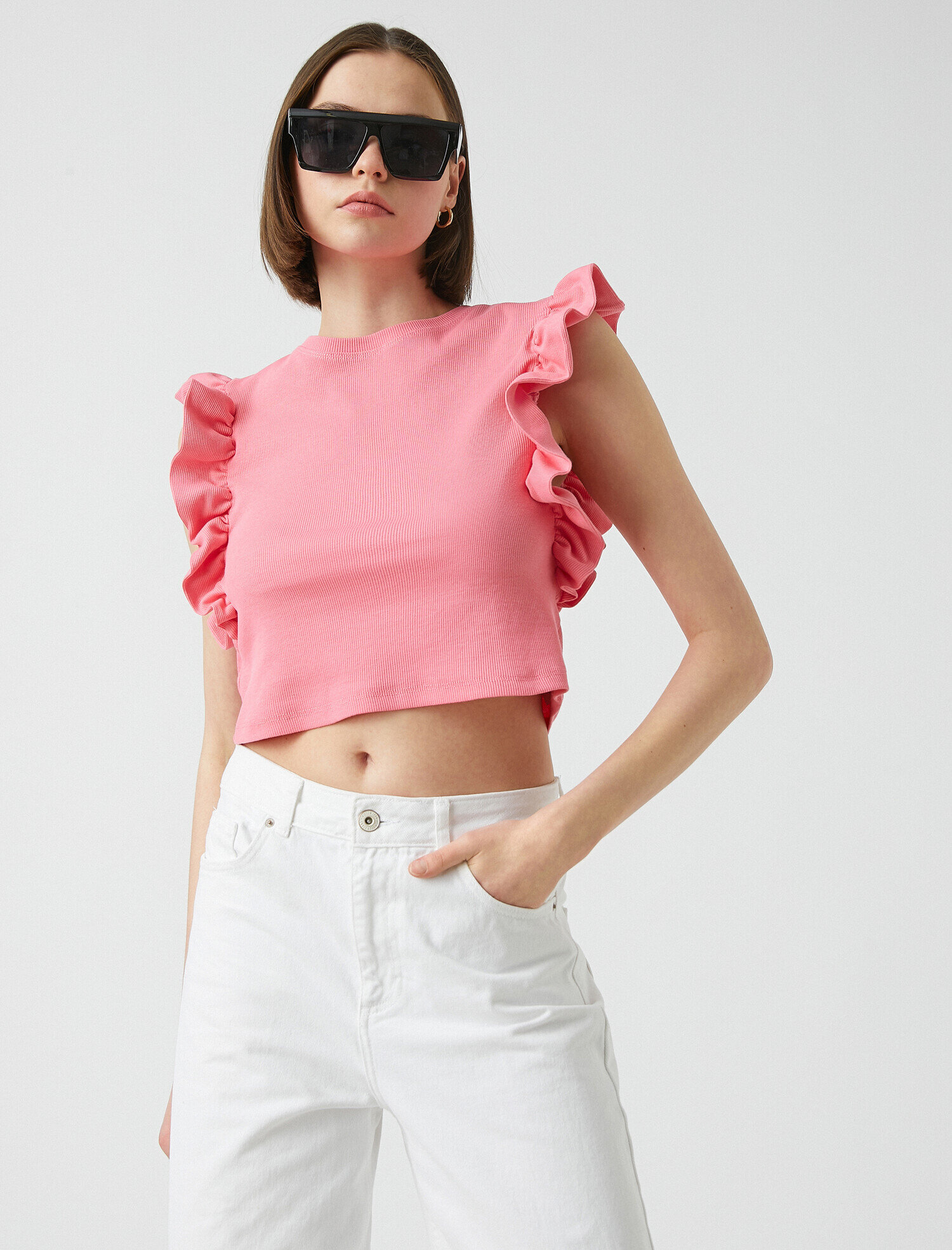   Fırfırlı Kolsuz Tişört Pamuklu