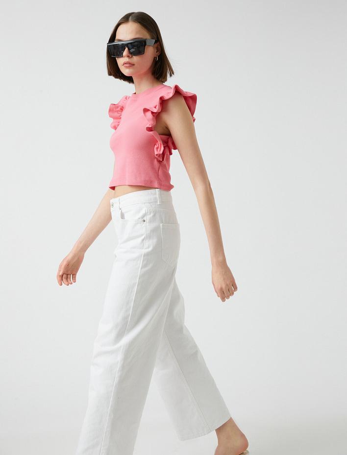  Fırfırlı Kolsuz Tişört Pamuklu