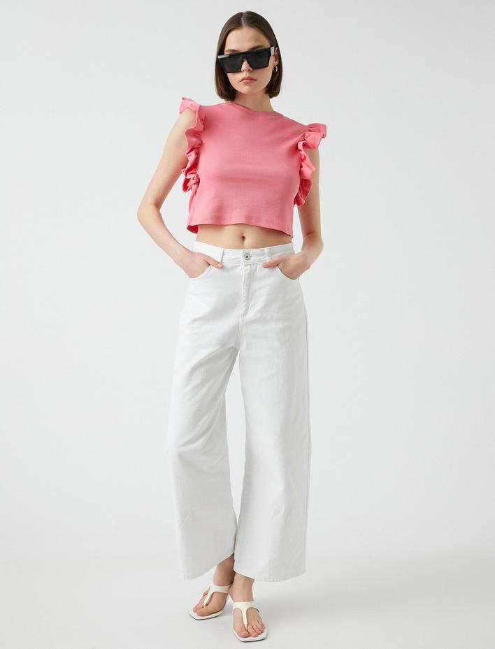  Fırfırlı Kolsuz Tişört Pamuklu