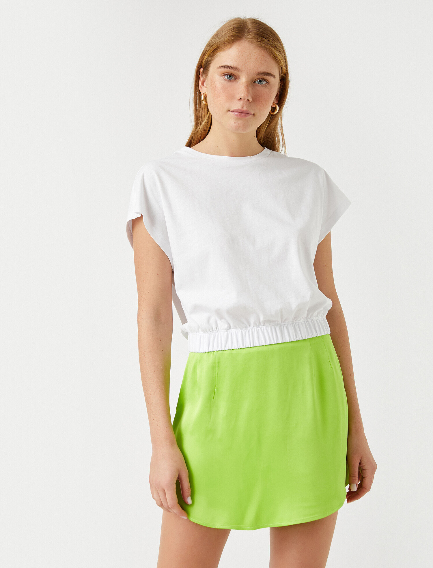   Beli Lastikli Pamuklu Crop Basic Tişört