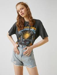 Baskılı Oversize Tişört Bisiklet Yaka