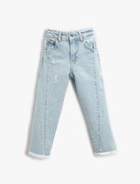 Kot Pantolon Dikiş Detaylı Pamuklu Cepli - Straight Jean