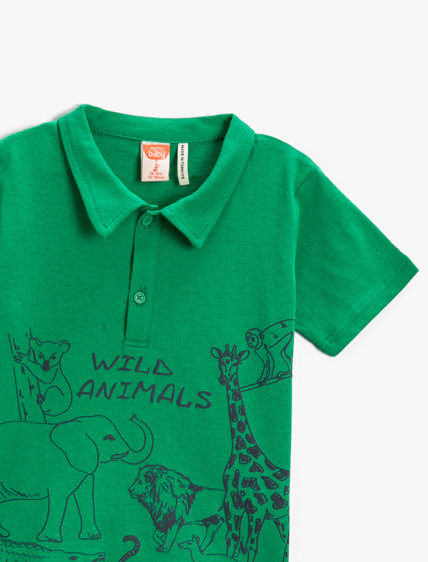  Erkek Bebek Polo Yaka Tişört Kısa Kollu hayvan Baskılı Pamuklu