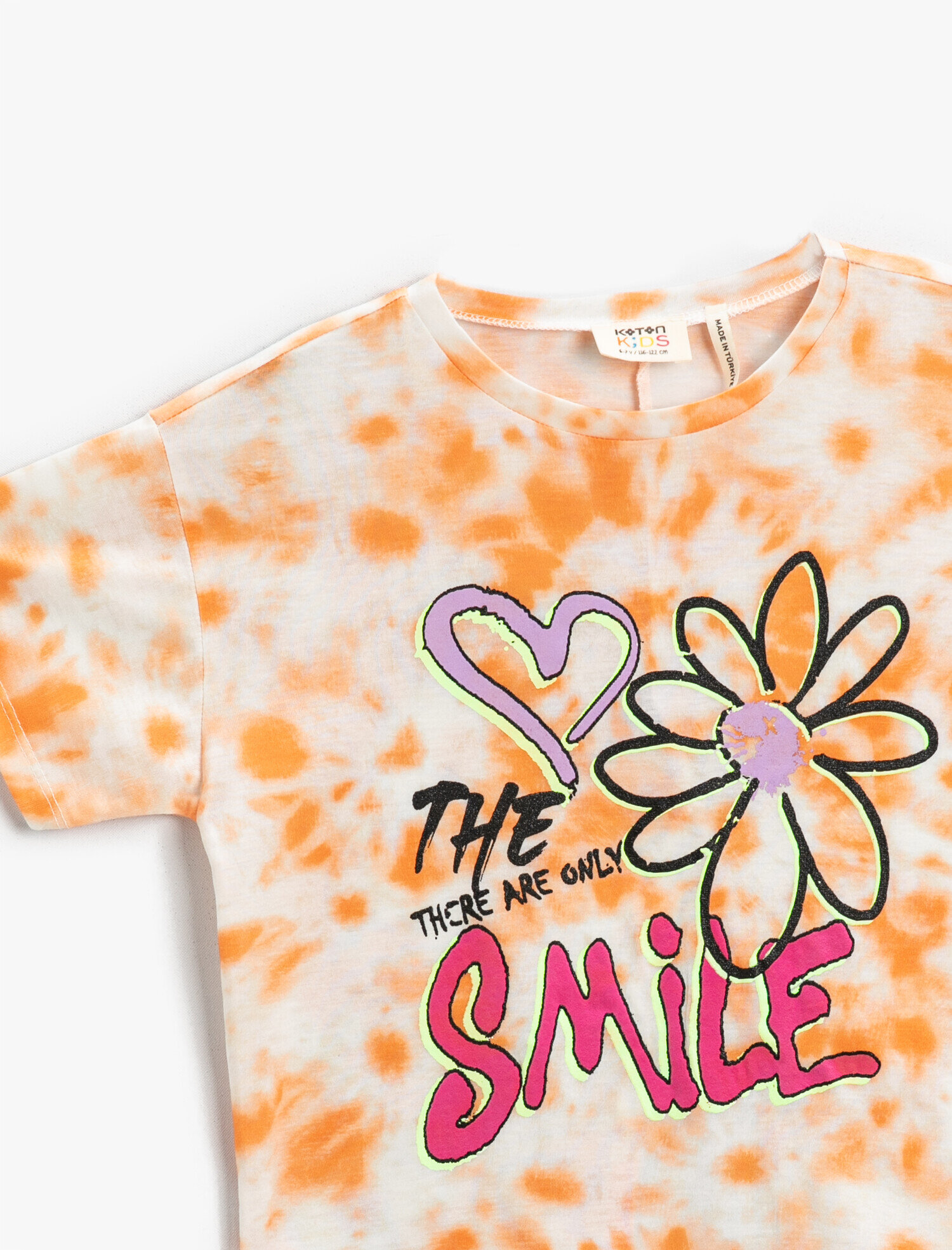  Kız Çocuk Baskılı Tişört Batik Desenli Kısa Kollu