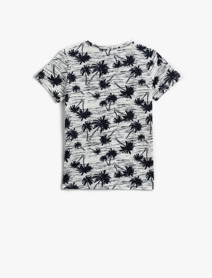 Erkek Çocuk Palmiye Baskılı Tişört Kısa Kollu Bisiklet Yaka Pamuklu
