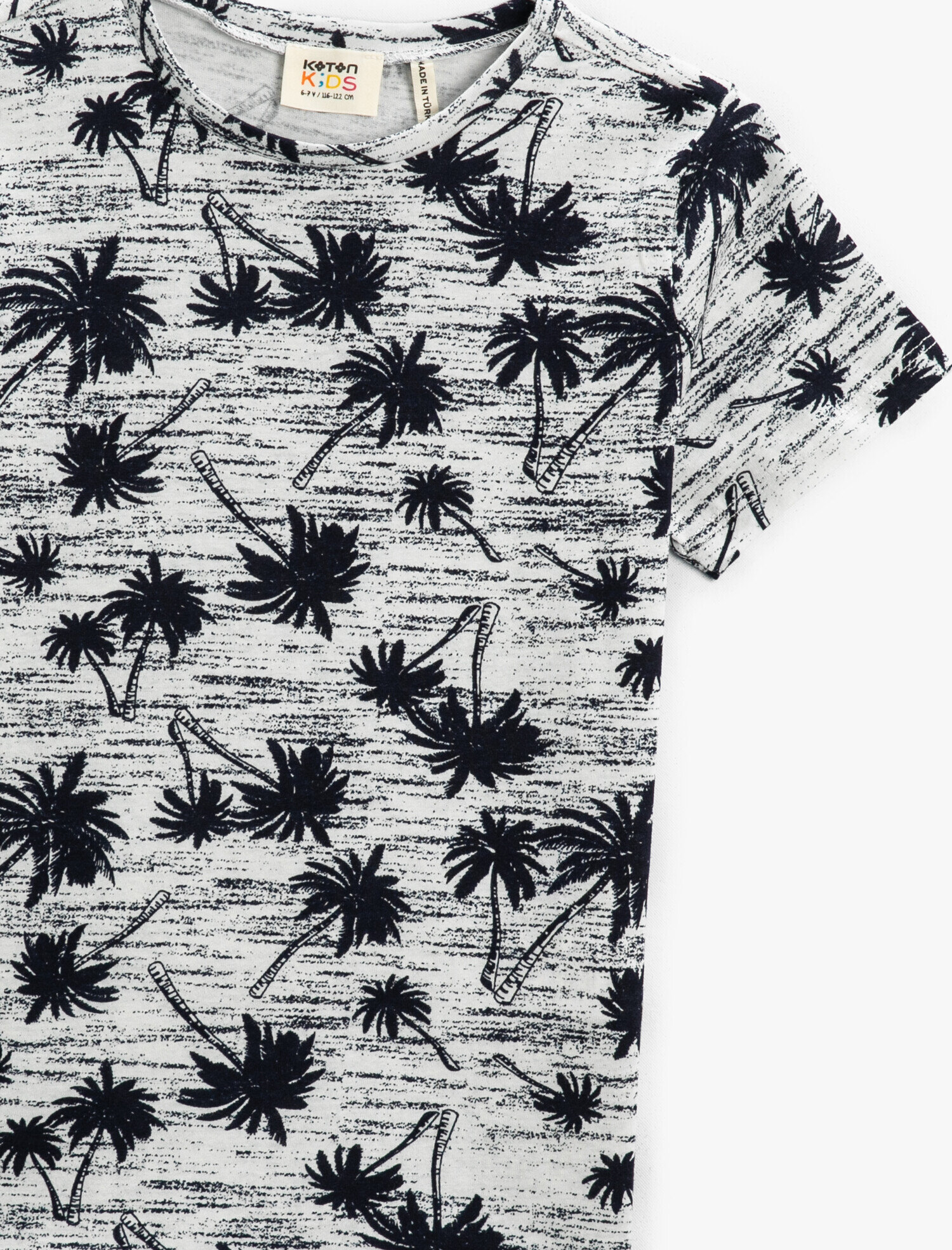  Erkek Çocuk Palmiye Baskılı Tişört Kısa Kollu Bisiklet Yaka Pamuklu