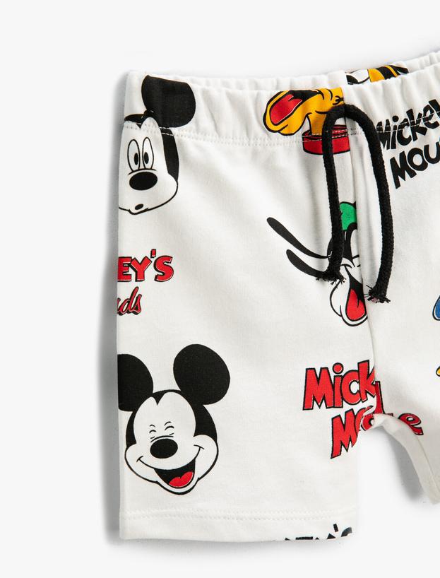  Mickey Mouse Baskılı Lisanslı Şort Beli Bağcıklı Pamuklu
