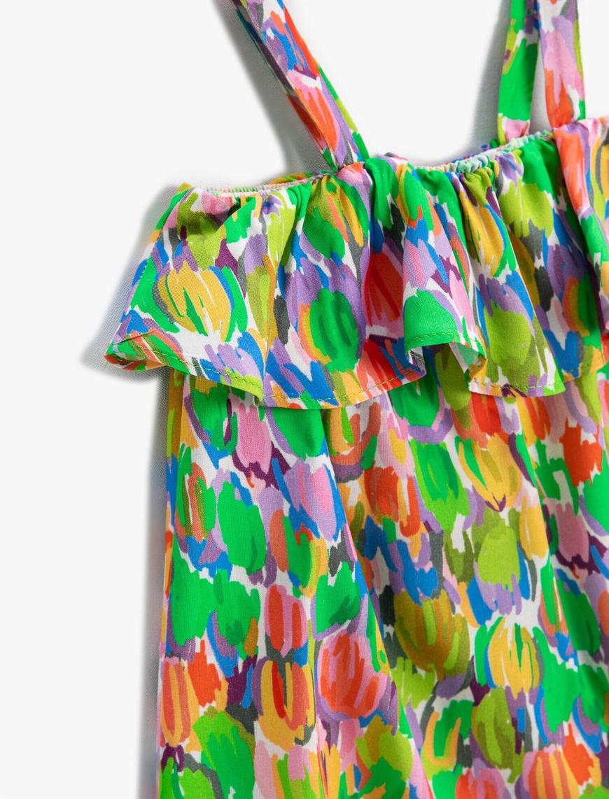  Kız Bebek Elbise Çiçekli Kolsuz Askılı Fırfırlı Midi