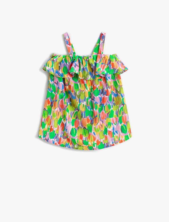 Kız Bebek Elbise Çiçekli Kolsuz Askılı Fırfırlı Midi