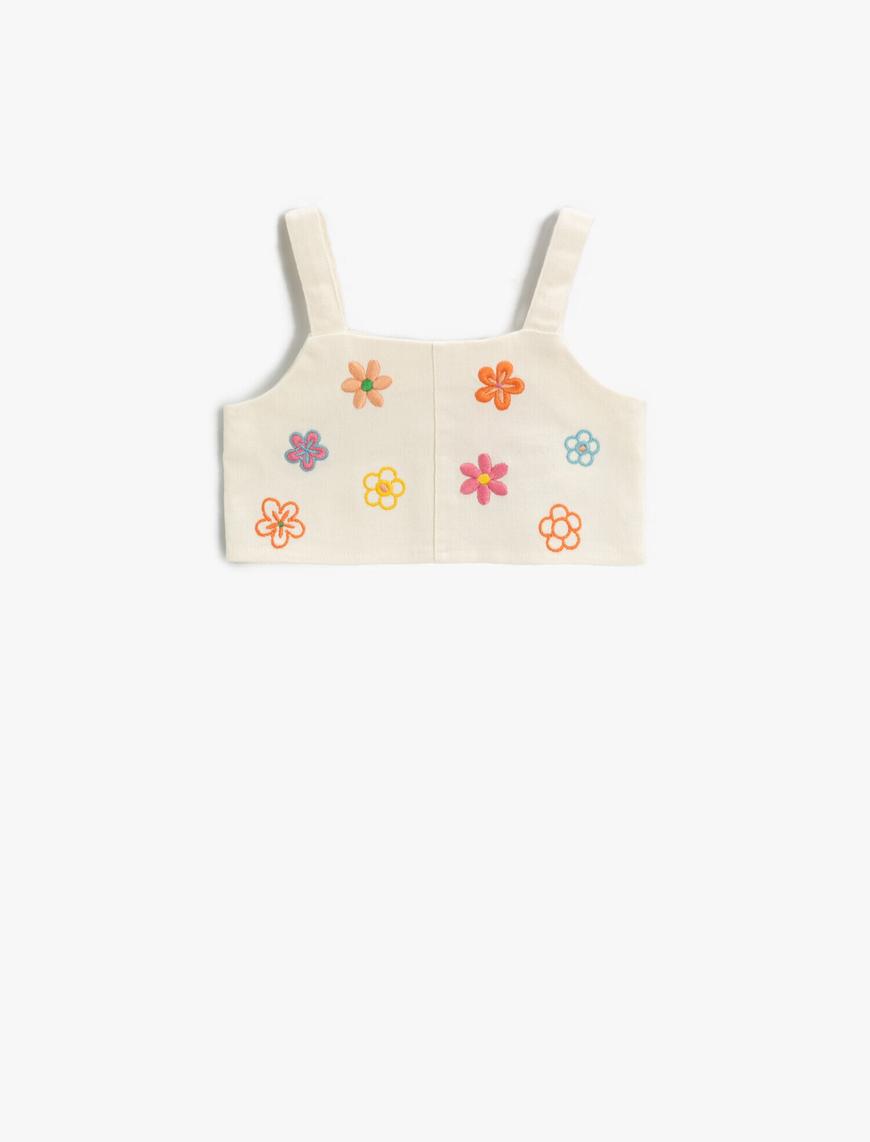  Kız Bebek Çiçekli Crop Bluz İşlemeli Pamuklu