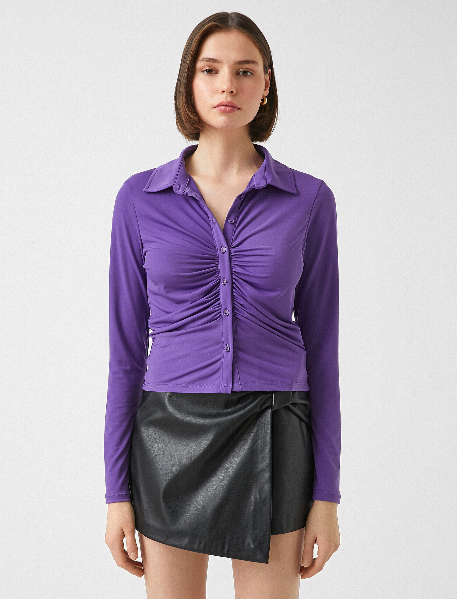   Uzun Kollu Büzgülü Gömlek