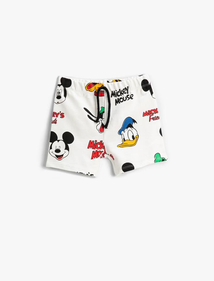 Erkek Bebek Mickey Mouse Baskılı Lisanslı Şort Beli Bağcıklı Pamuklu