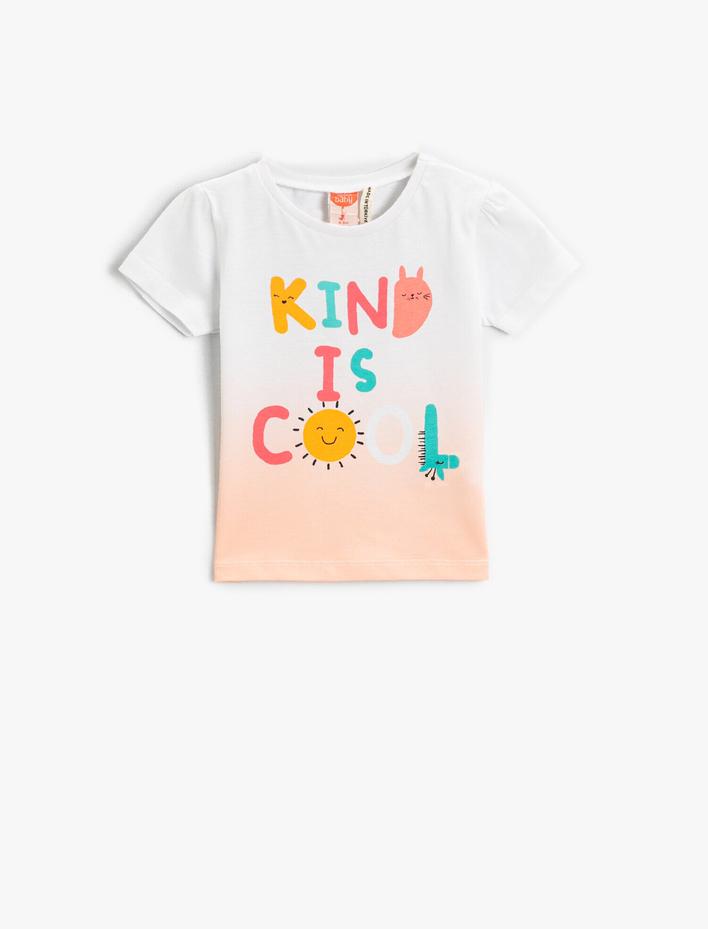 Kız Bebek Slogan Baskılı Tişört Bisiklet Yaka Pamuklu
