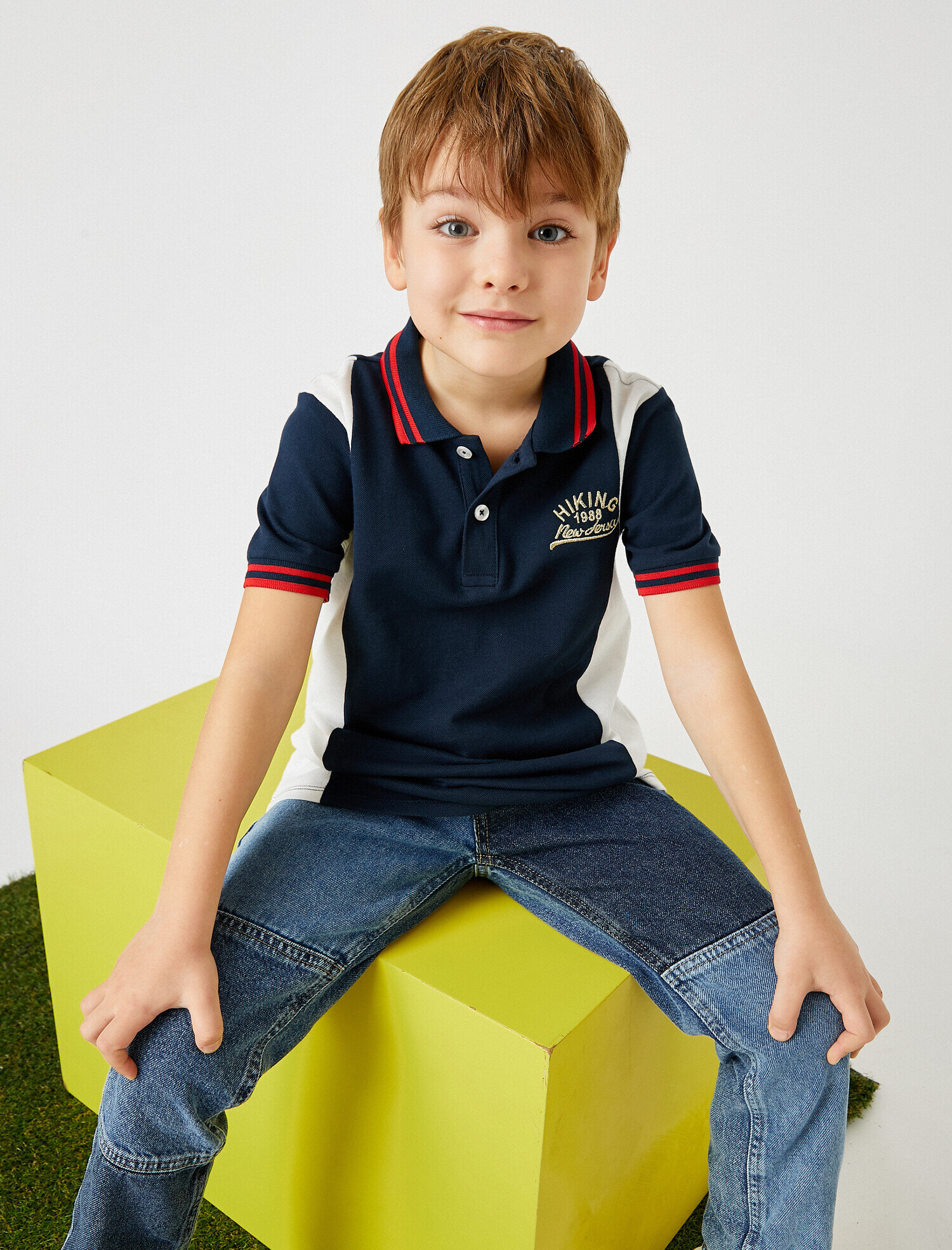  Erkek Çocuk Polo Yaka Tişört Kısa Kollu Çizgili Pamuklu