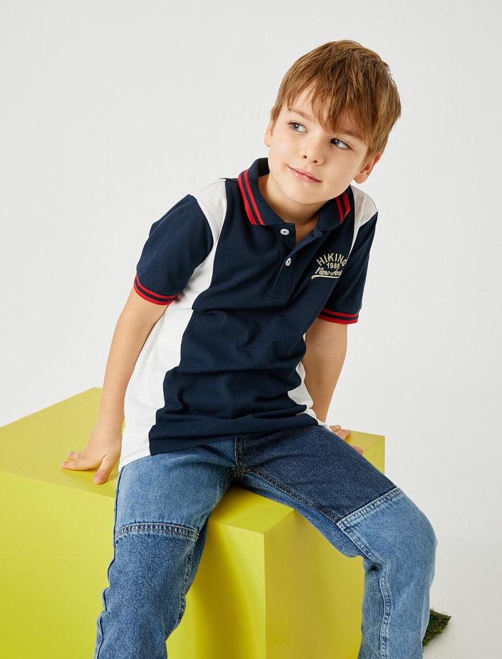 Erkek Çocuk Polo Yaka Tişört Kısa Kollu Çizgili Pamuklu