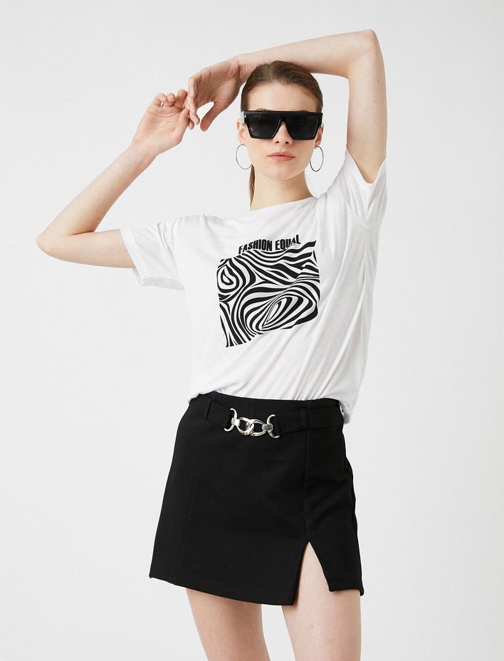  Baskılı Tişört Kısa Kollu Bisiklet Yaka