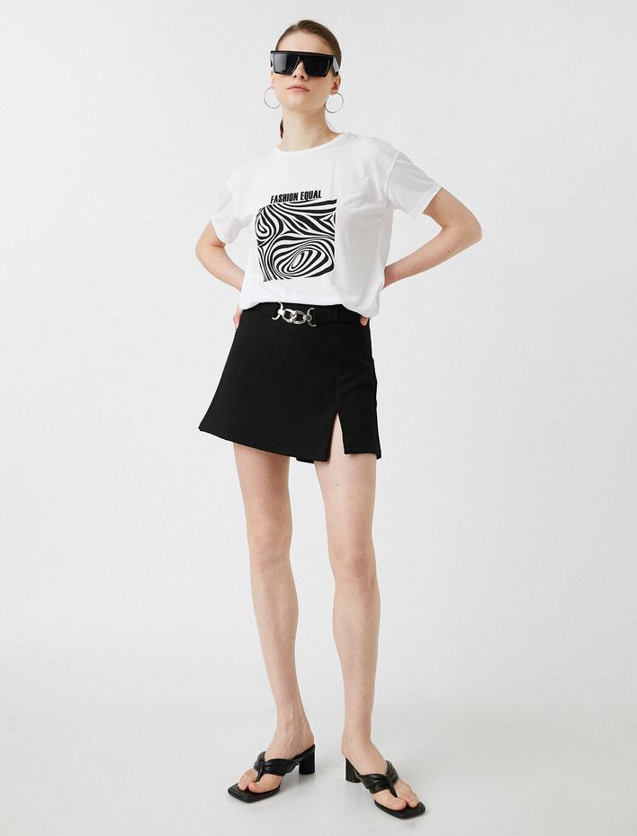  Baskılı Tişört Kısa Kollu Bisiklet Yaka