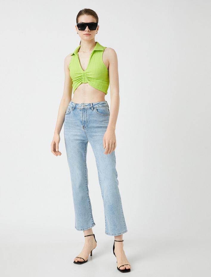  İspanyol Paça Kot Pantolon Dar Kesim Normal Bel