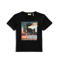 Dinozor Baskılı Tişört Pullu Payetli Kısa Kollu Pamuklu