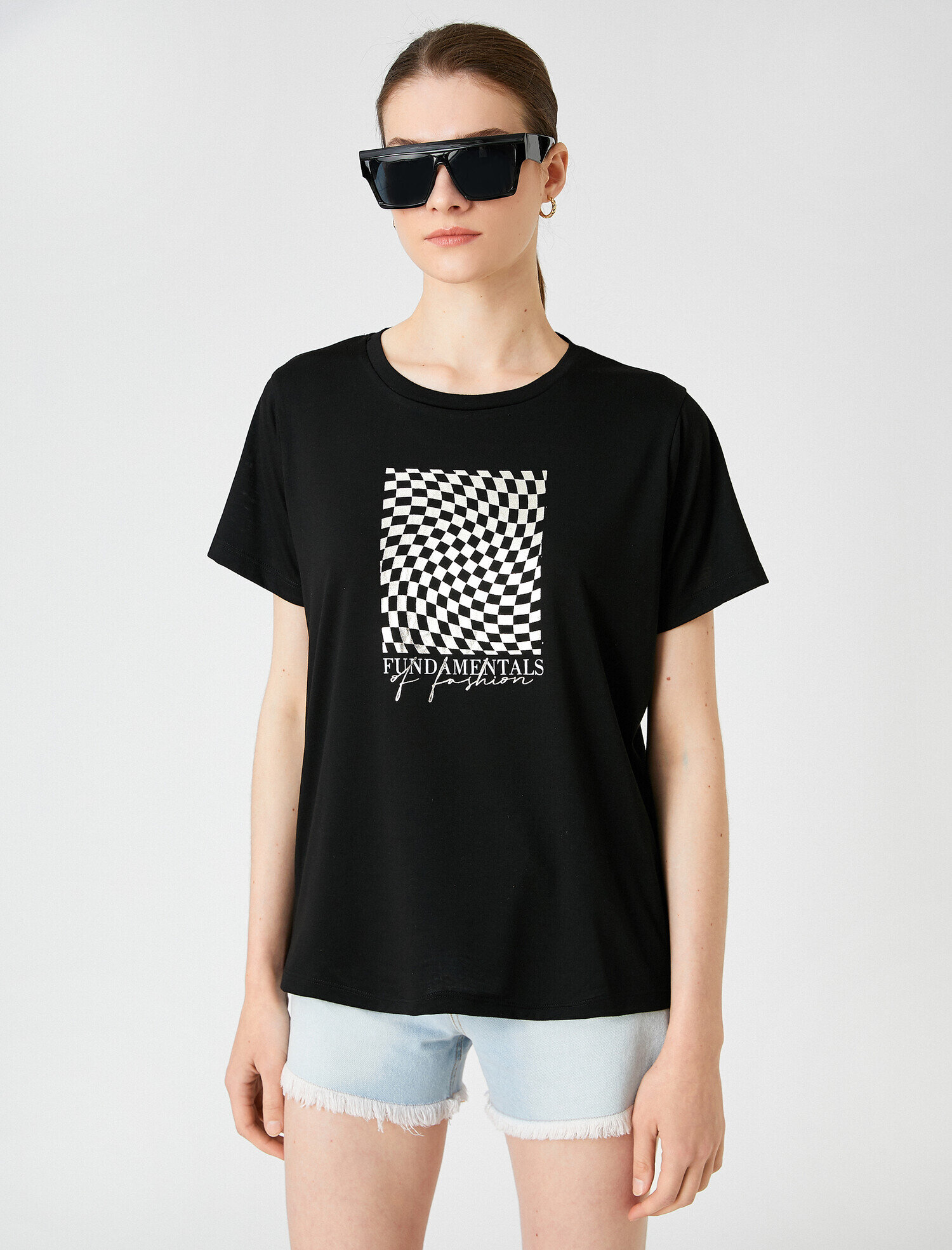   Baskılı Tişört Kısa Kollu Bisiklet Yaka