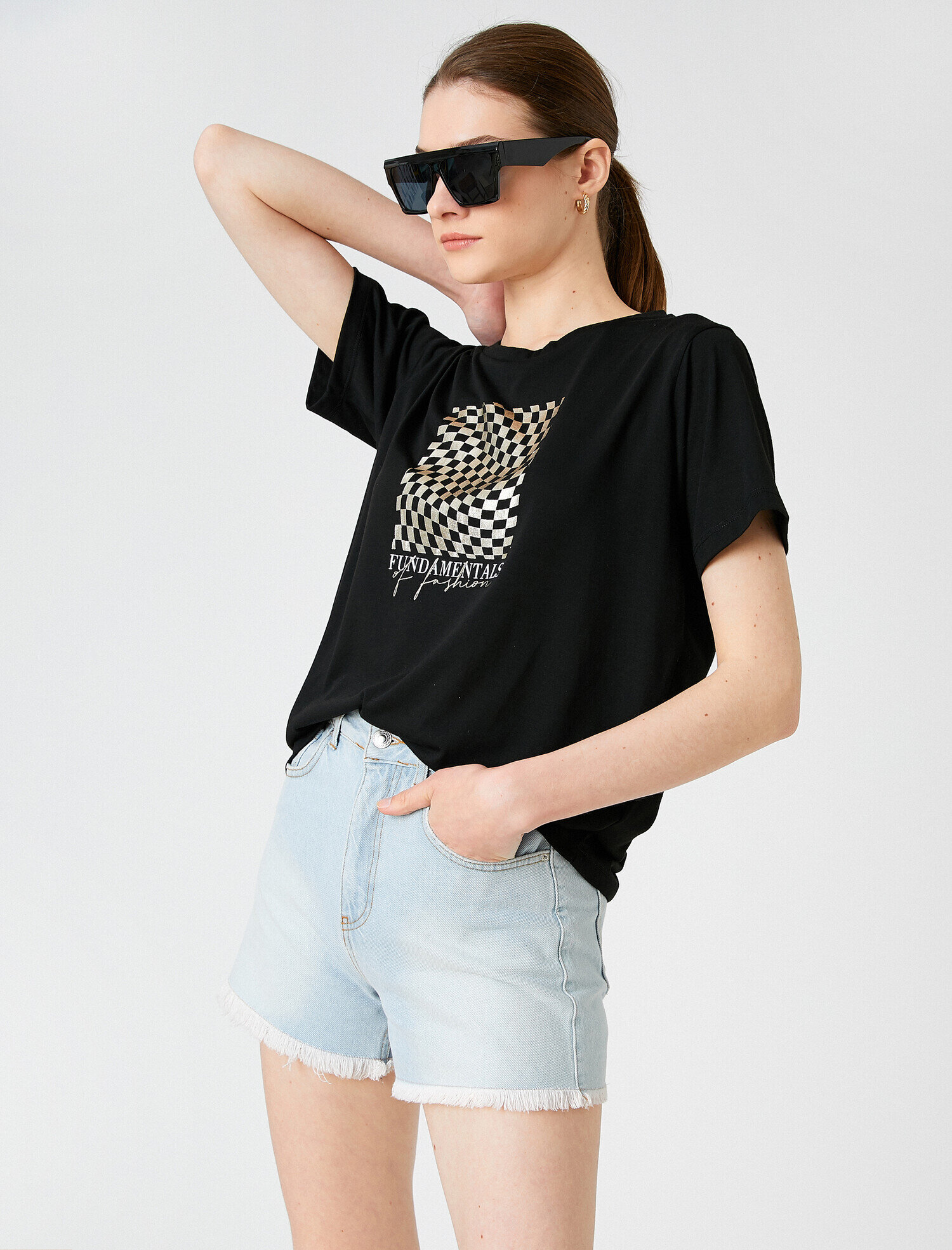   Baskılı Tişört Kısa Kollu Bisiklet Yaka