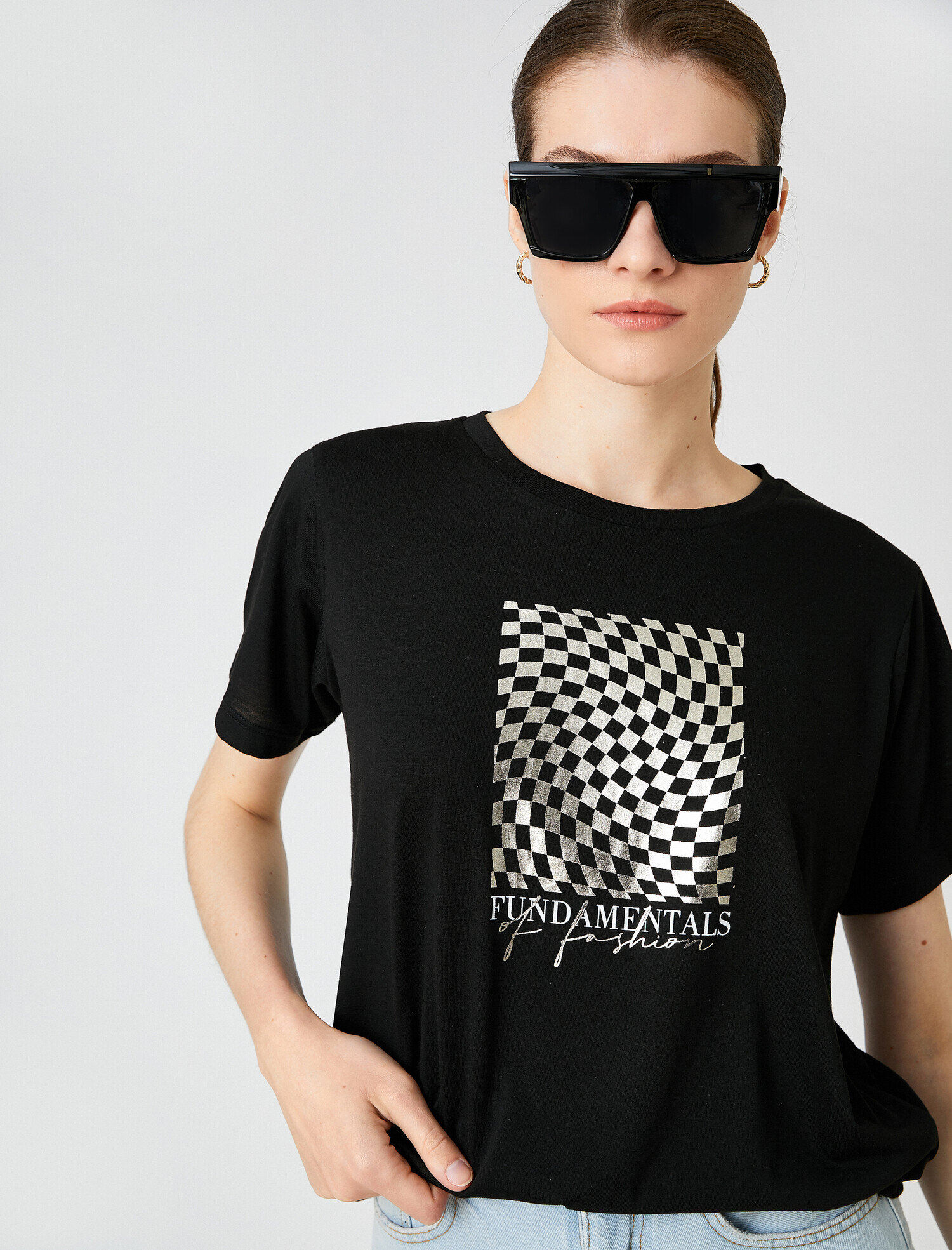   Baskılı Tişört Kısa Kollu Bisiklet Yaka