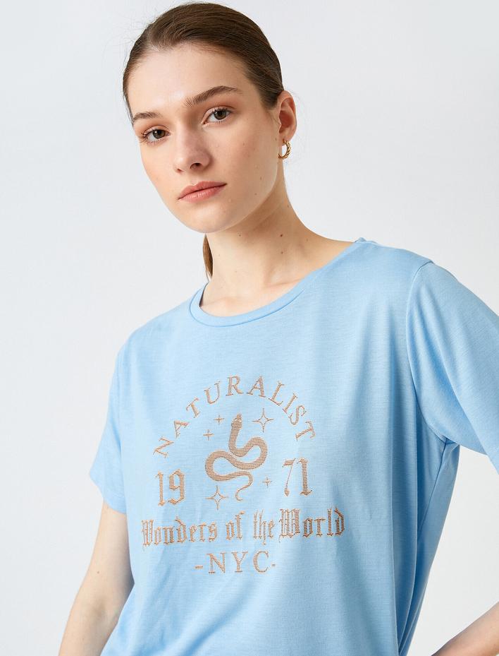  Slogan Baskılı Tişört Kısa Kollu Bisiklet Yaka