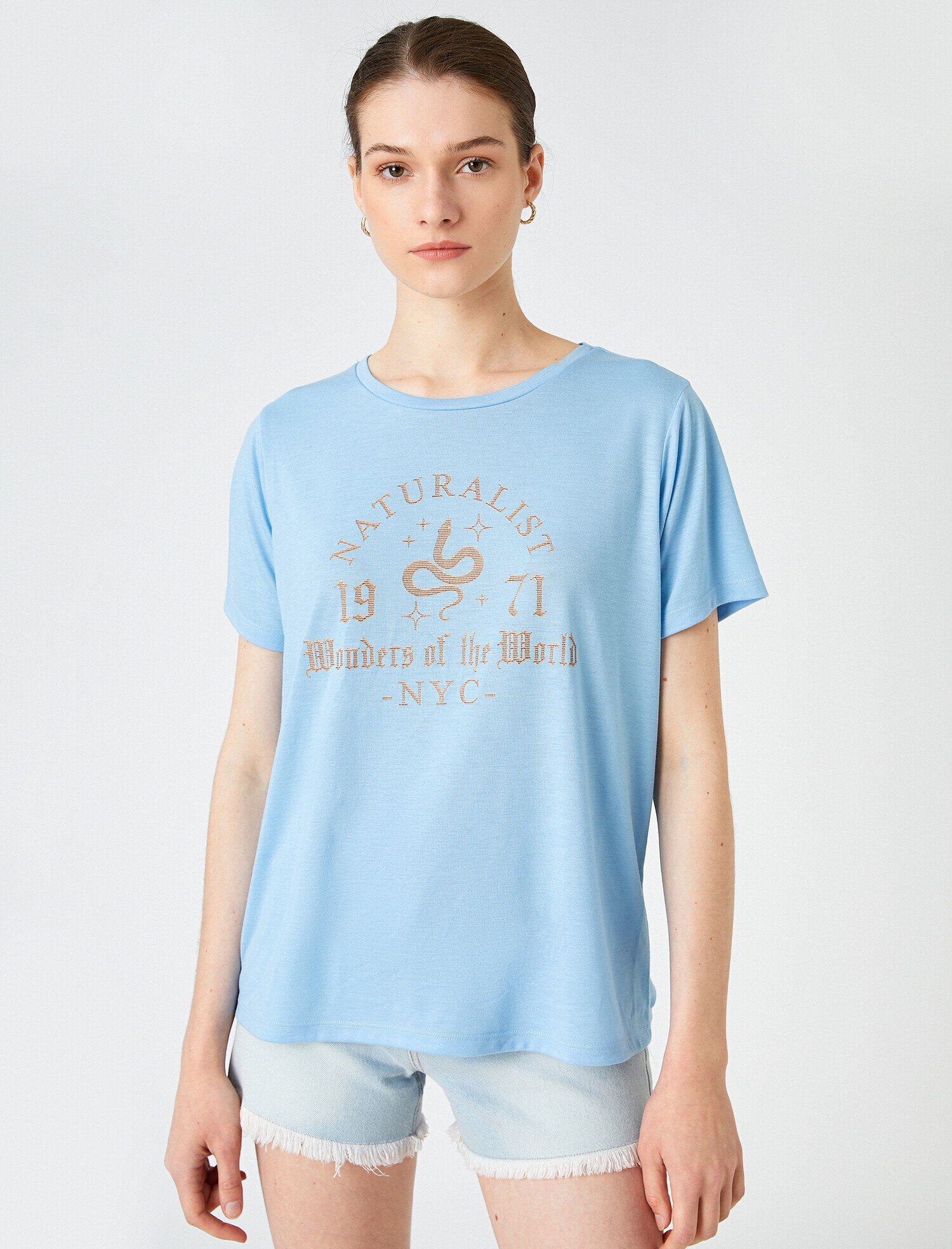   Slogan Baskılı Tişört Kısa Kollu Bisiklet Yaka