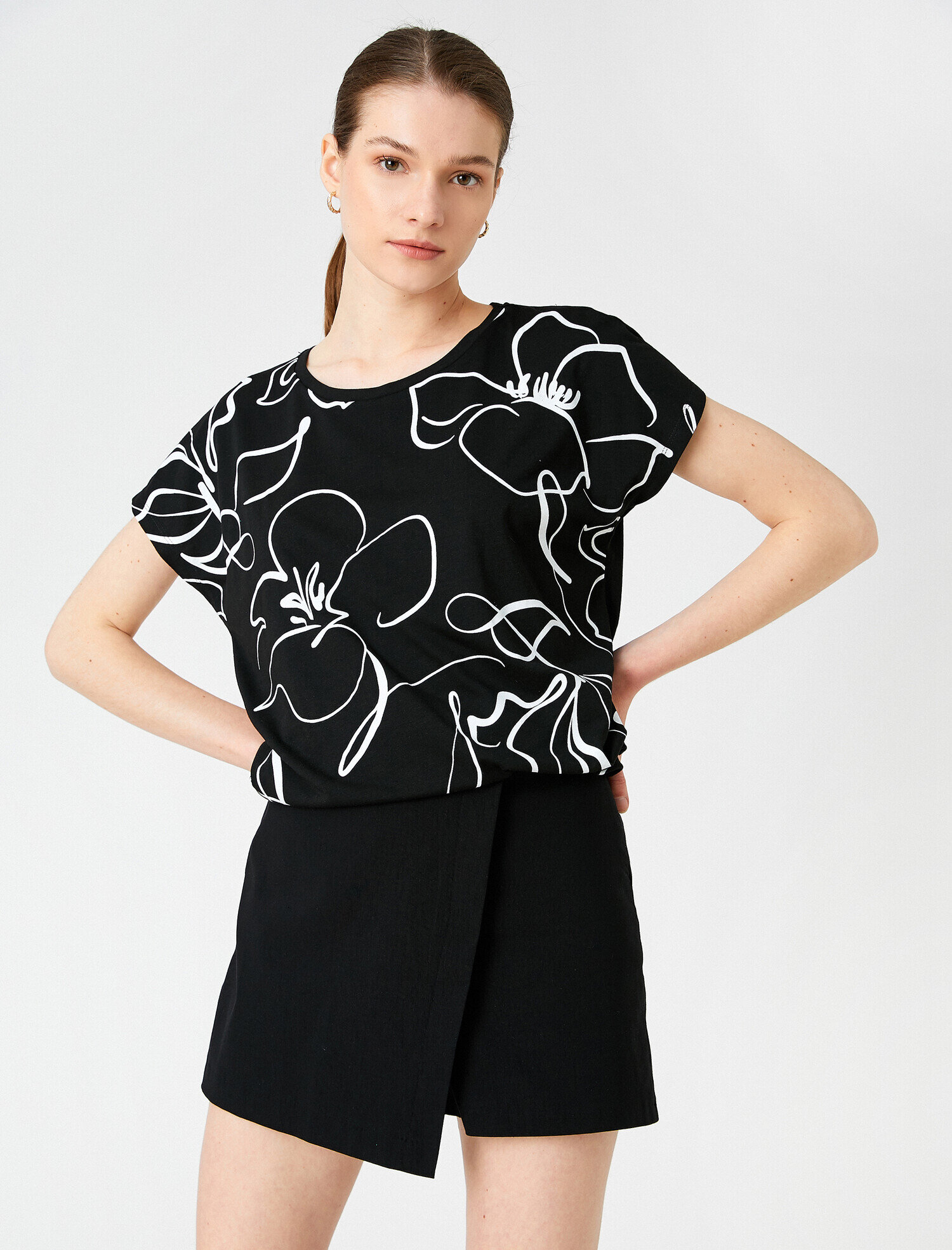   Baskılı Tişört Kısa Kollu Bisiklet Yaka