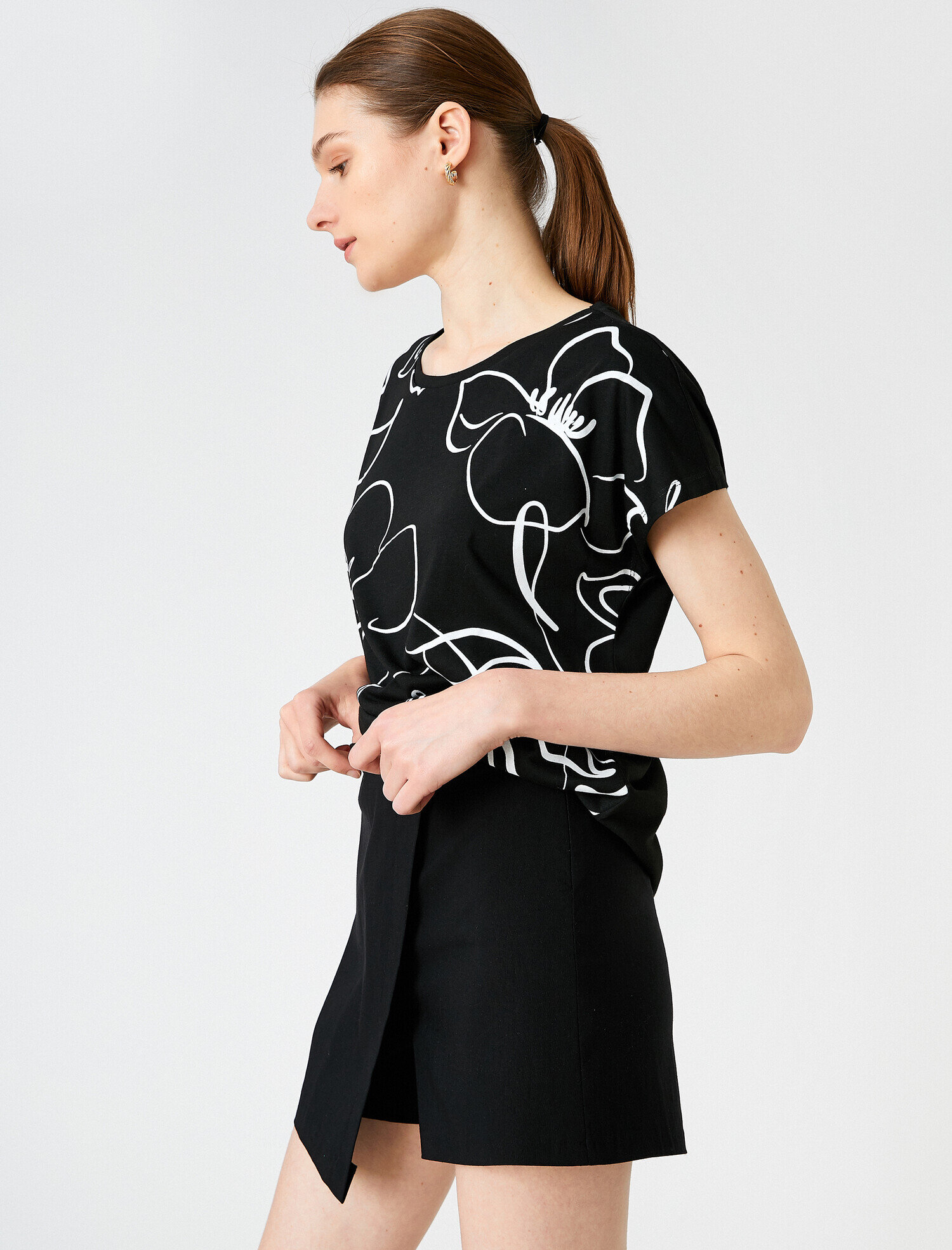   Baskılı Tişört Kısa Kollu Bisiklet Yaka