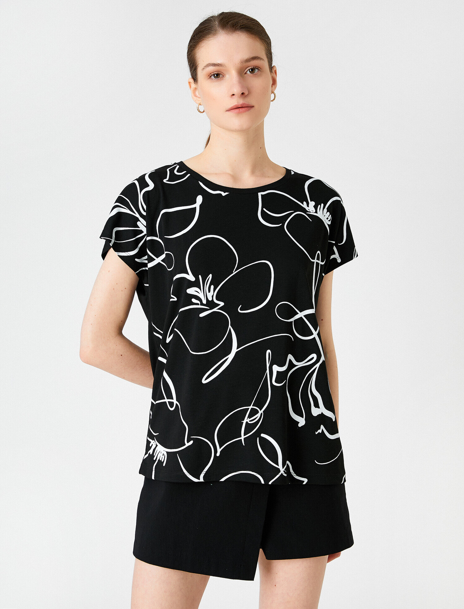   Baskılı Tişört Kısa Kollu Bisiklet Yaka