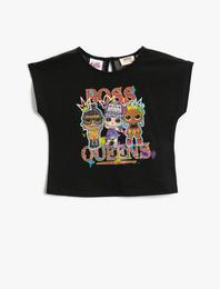 Lol Lisanslı Baskılı Crop Kısa Kollu Tişört Pamuklu