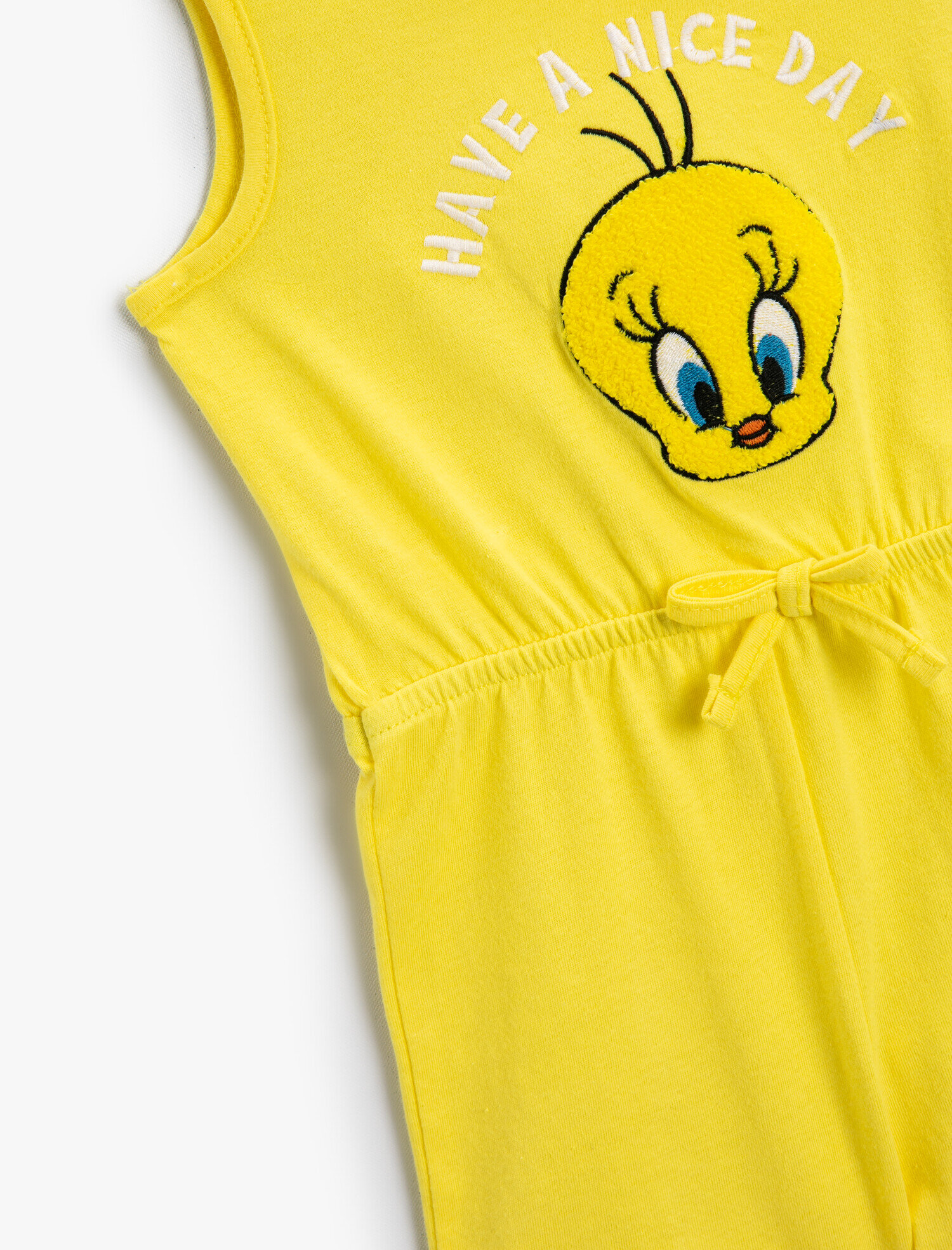  Kız Bebek Tulum Pamuklu Tweety Baskılı Lisanslı Halter Yaka Kısa