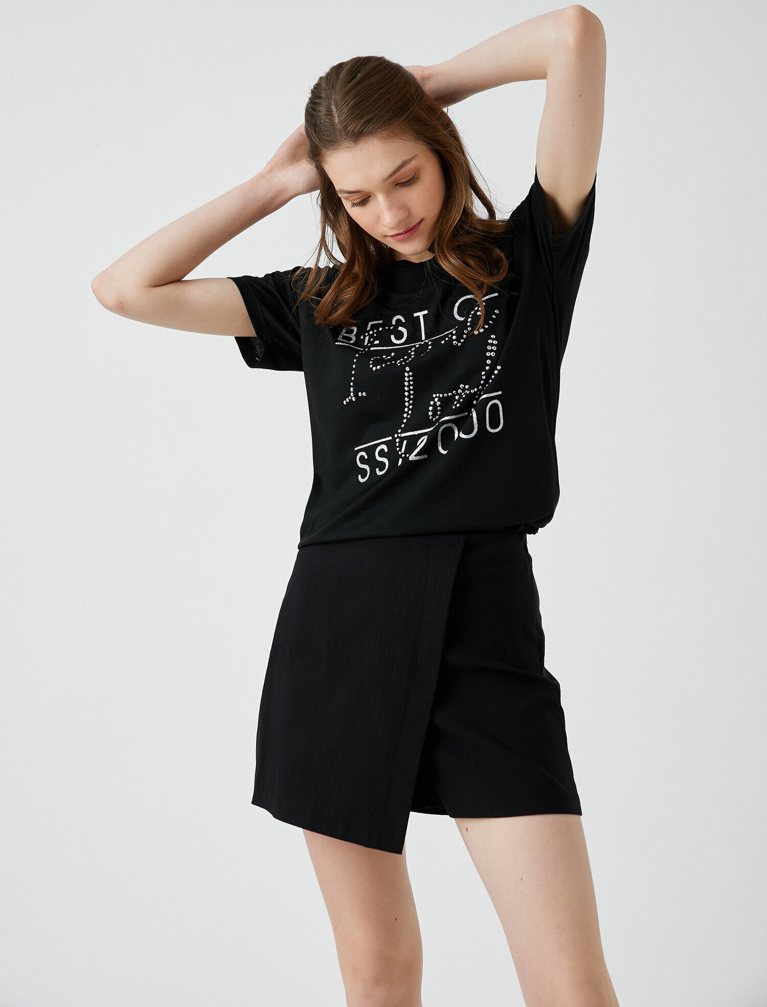   Baskılı Pullu Tişört Bisiklet Yaka