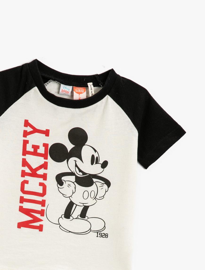  Erkek Bebek Mickey Mouse Baskılı Lisanslı Kısa Kollu Tişört Pamuklu