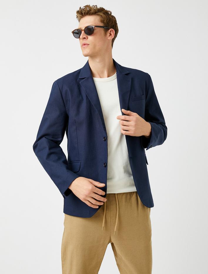  Dar Kesim Blazer Ceket Cepli Önü Düğmeli