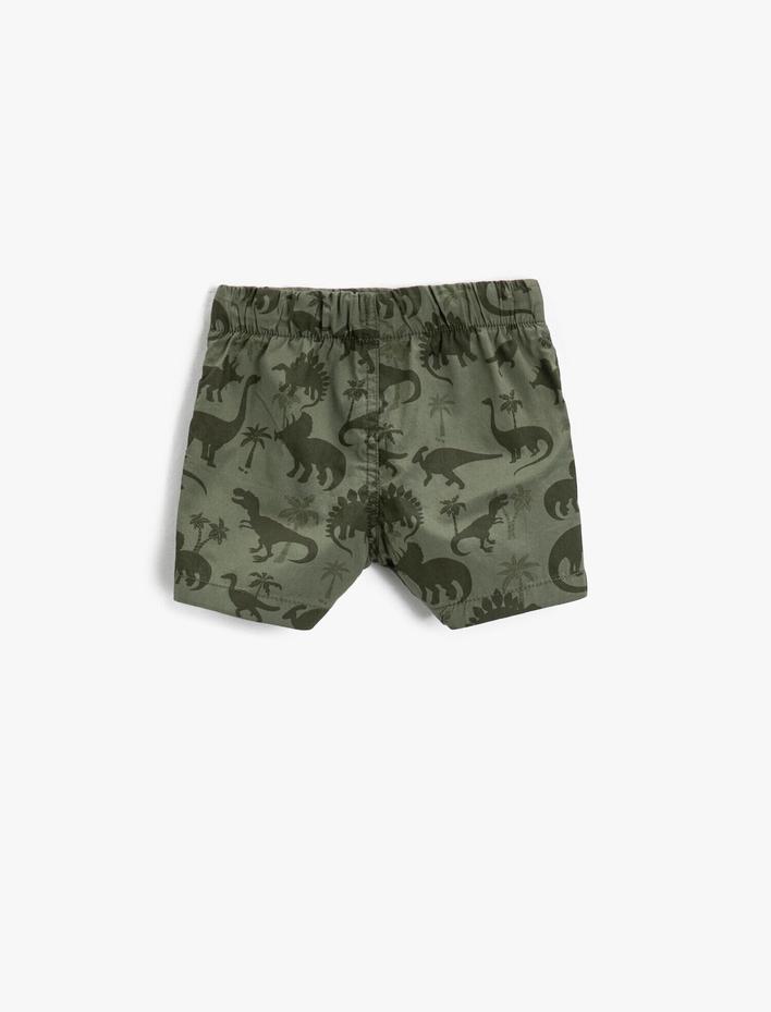 Erkek Bebek Dinozor Baskılı Şort Beli Lastikli Pamuklu