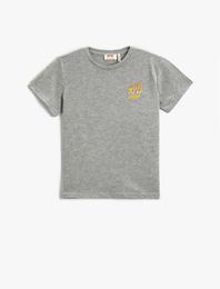 Baskı Detaylı Kısa Kollu Bisiklet Yaka Tişört