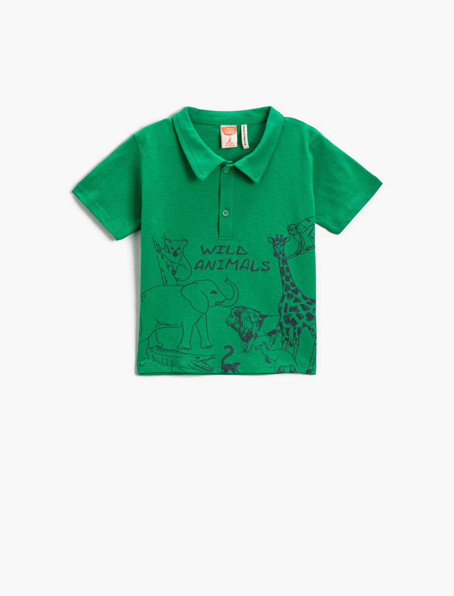  Erkek Bebek Polo Yaka Tişört Kısa Kollu hayvan Baskılı Pamuklu