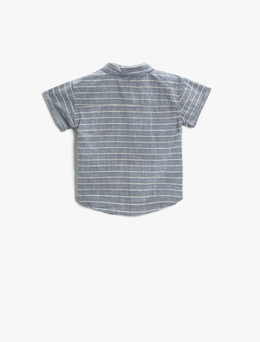  Erkek Bebek Çizgili Kısa Kollu Gömlek Cepli Pamuklu