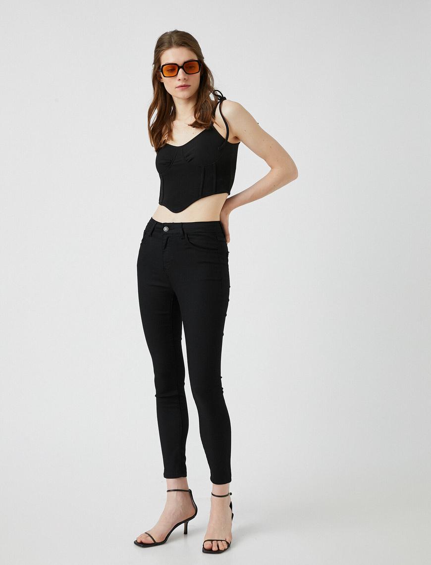   Dar Kesim Kot Pantolon Yüksek Bel - Skinny Fit Jean