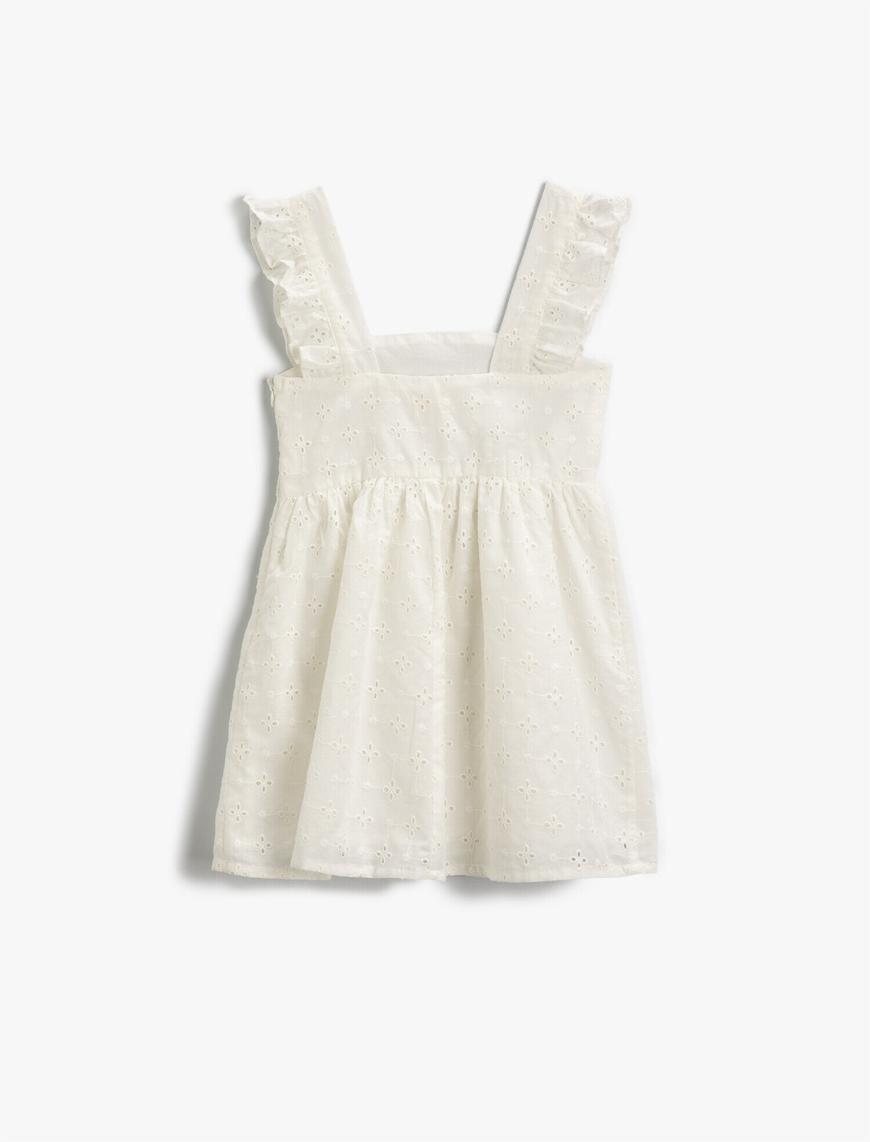  Kız Çocuk Elbise İşlemeli Mini Kolları Fırfırlı