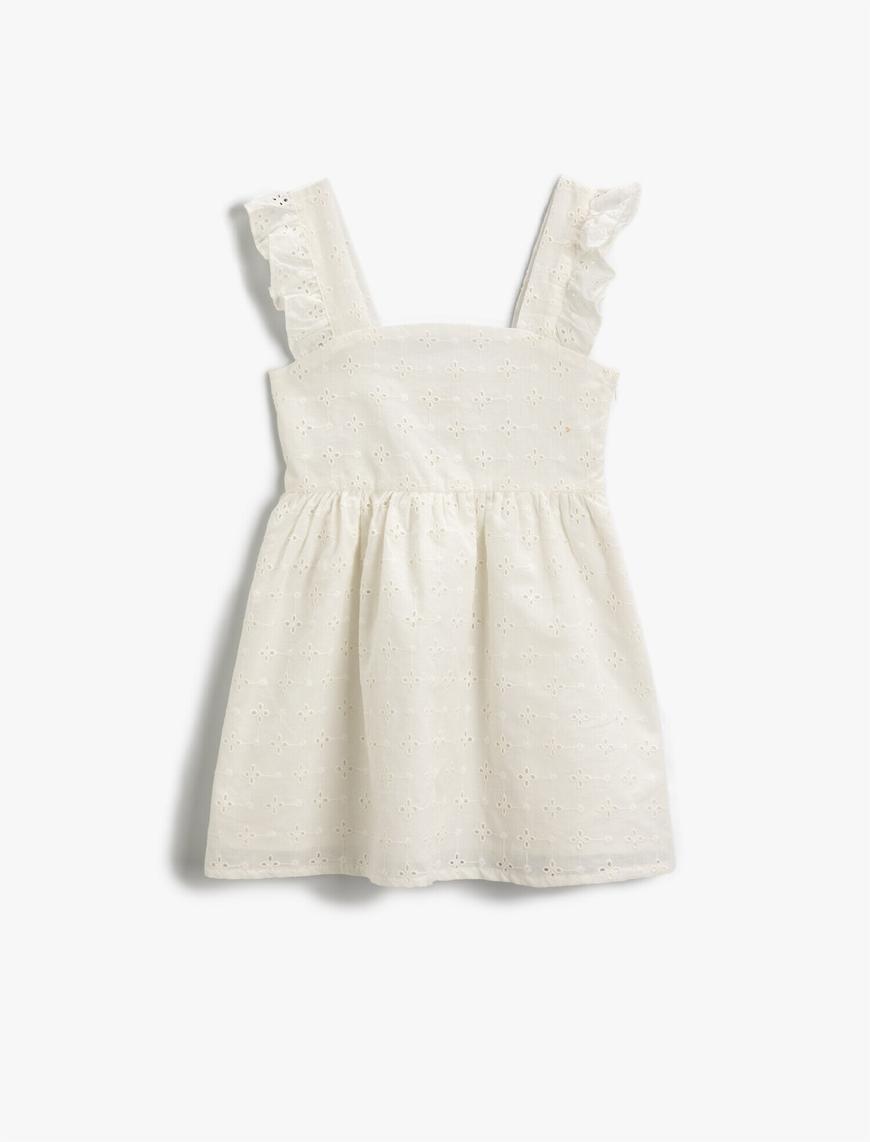  Kız Çocuk Elbise İşlemeli Mini Kolları Fırfırlı