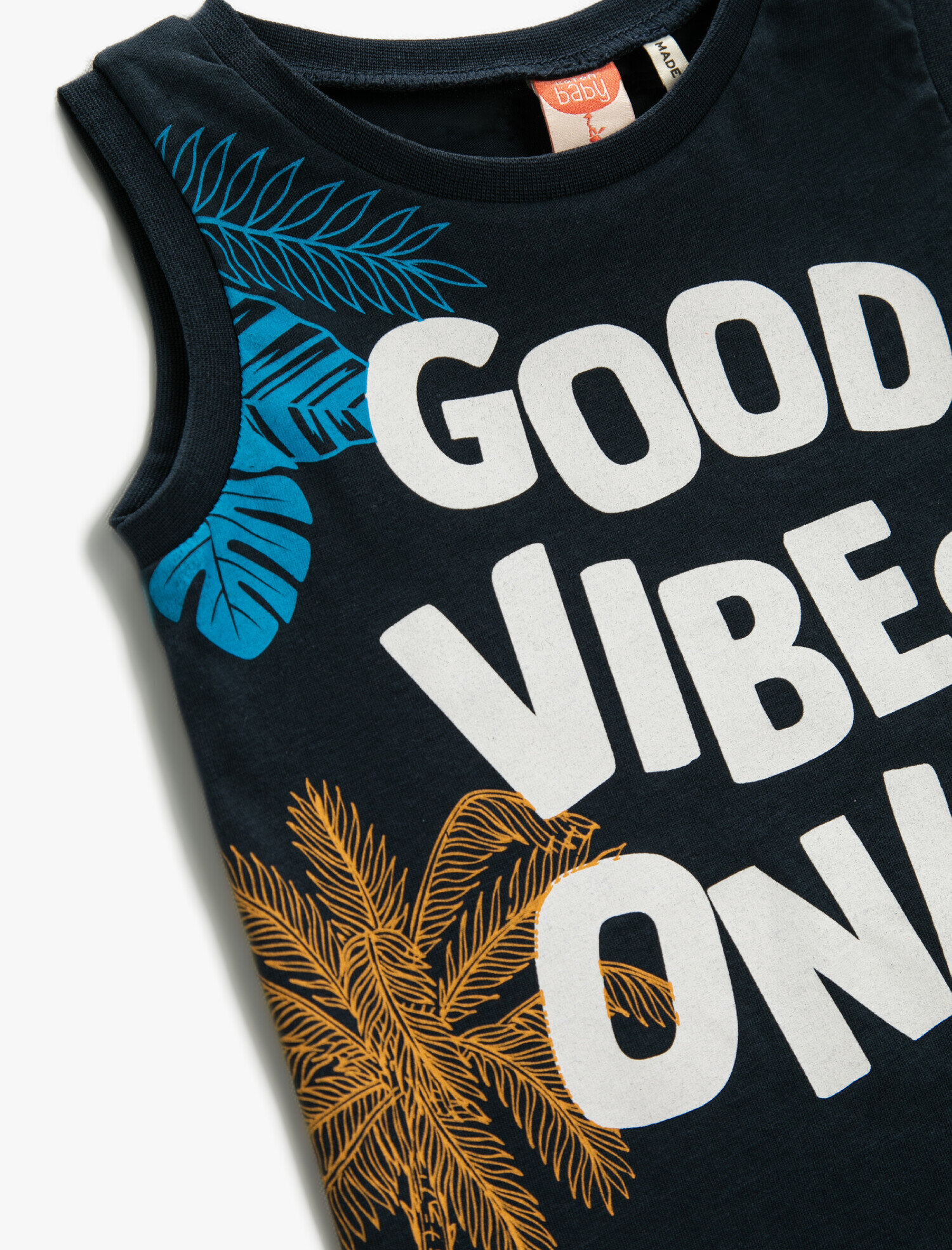  Erkek Bebek Palmiye ve Slogan Baskılı Atlet Bisiklet Yaka Pamuklu