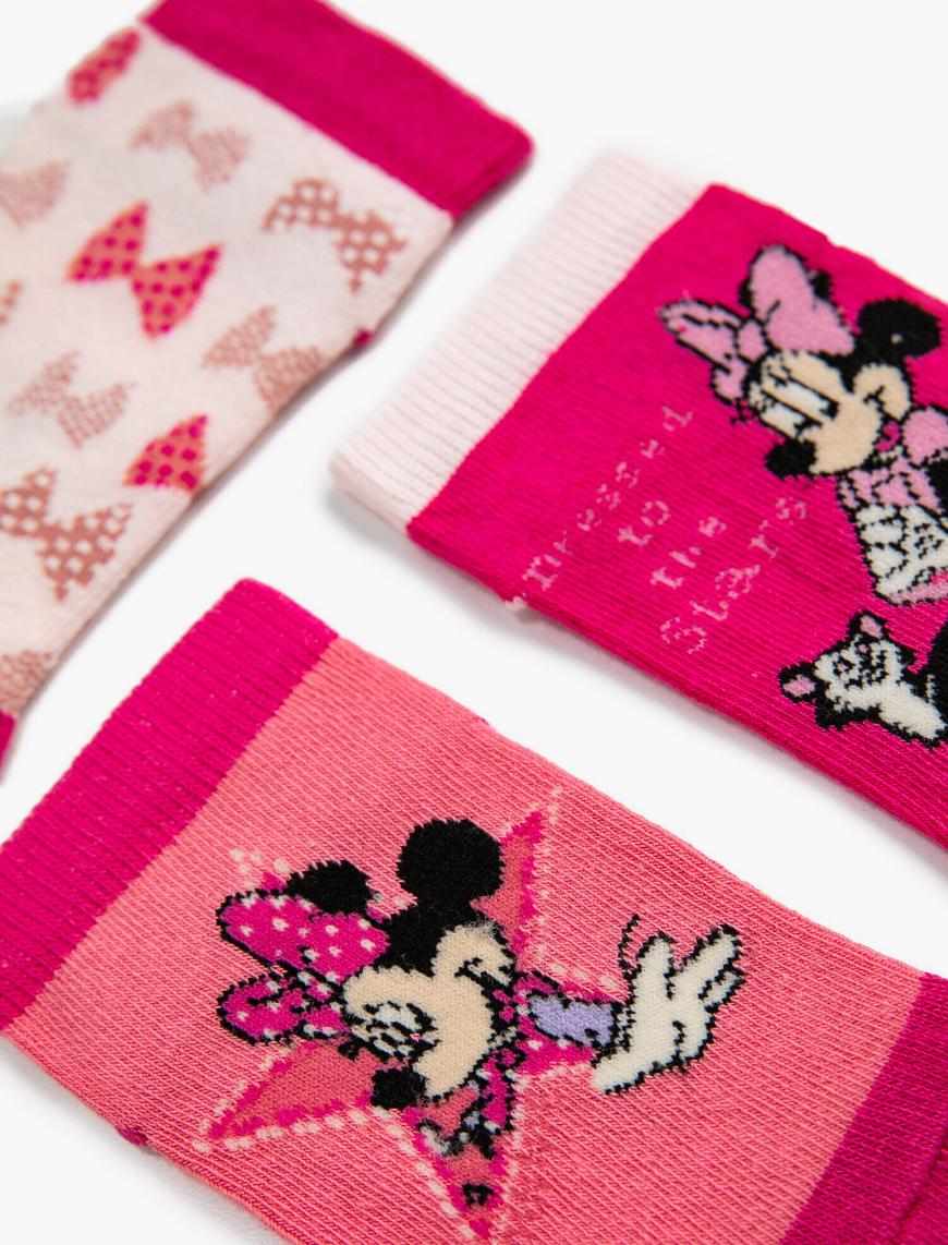  Kız Çocuk 3'lü Minnie Mouse Lisanslı Çorap Seti
